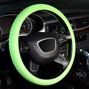 Noctilucent Steering Wheel Cover Glow at Night, Elastic Silica Gel, Cool in Summer, Universal 15 inch,Fluorescent Green