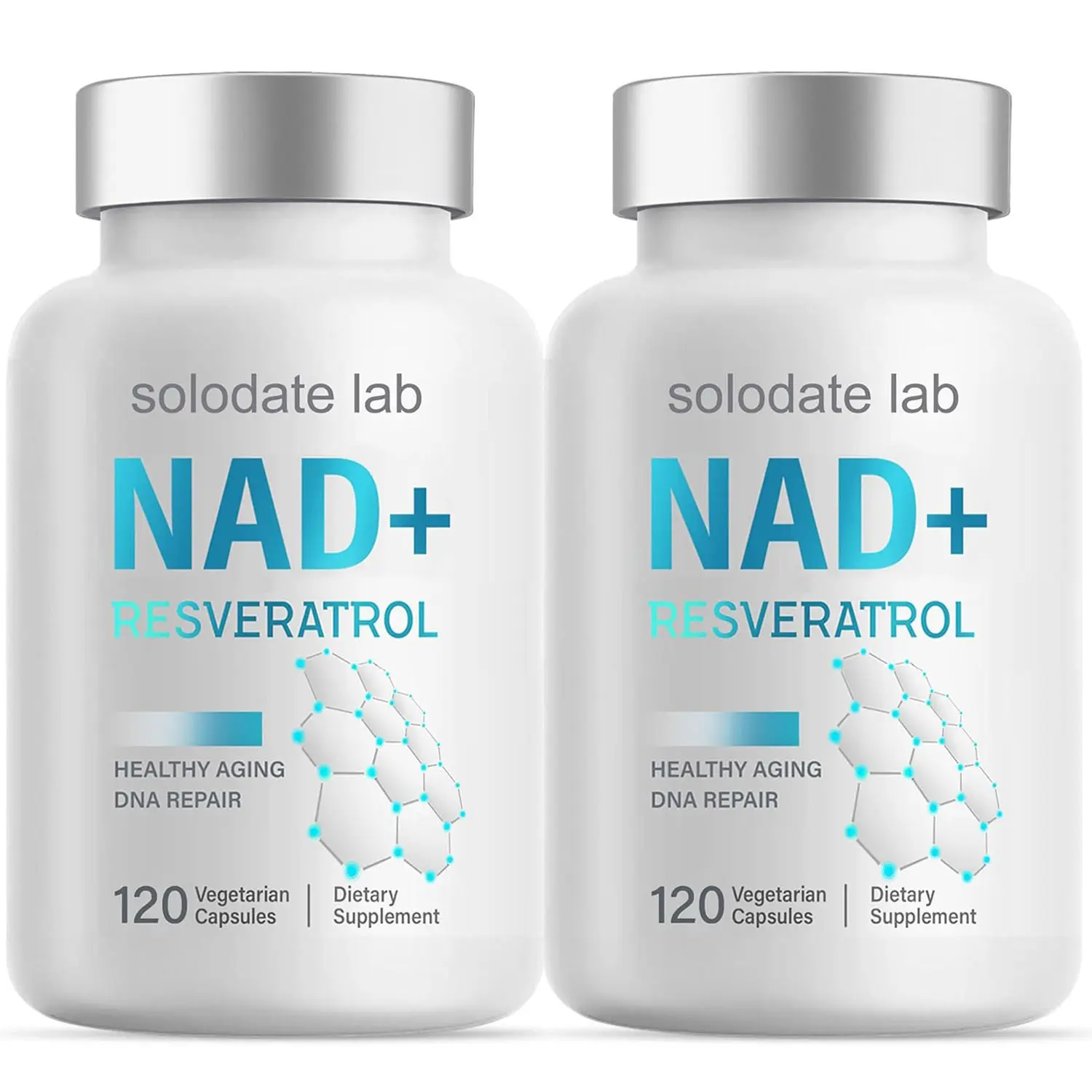 NAD+ 1000mg Antioxidant Dietary Supplement with Resveratrol, 2-Pack Advanced Formula Capsules for Healthy Aging (120 Capsules per Bottle)