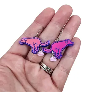 Funny Weird Iridescent Dog Pooping Earrings | Whimsical Fun Laser Cut Acrylic Statement Earrings | Laser Engraved Christmas Gift for Her
