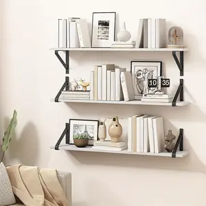 New 3pcs Floating Shelves Wall Bookshelf Large Floating Book Shelves for Wall Decor  Wall Storage Shelves for Bedroom Living Room Kitchen Bathroom (White)Easy To Install Convenient For Classification Quick To Pick Up 35.4x5.9in