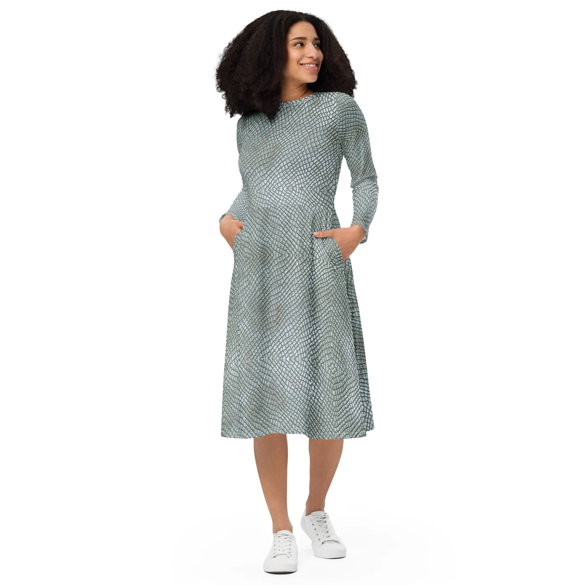 Faded Crocodile Long Sleeve Midi Dress