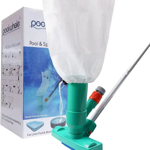 POOLWHALE Plastic Handheld Portable Jet Underwater Pool Cleaning Kit, 56.5" 6-Section Pole, Brush, Debris-Collecting Draw-String Bag, Hose-Powered for Above Ground Pools & Hot Tubs (No Garden Hose Included)
