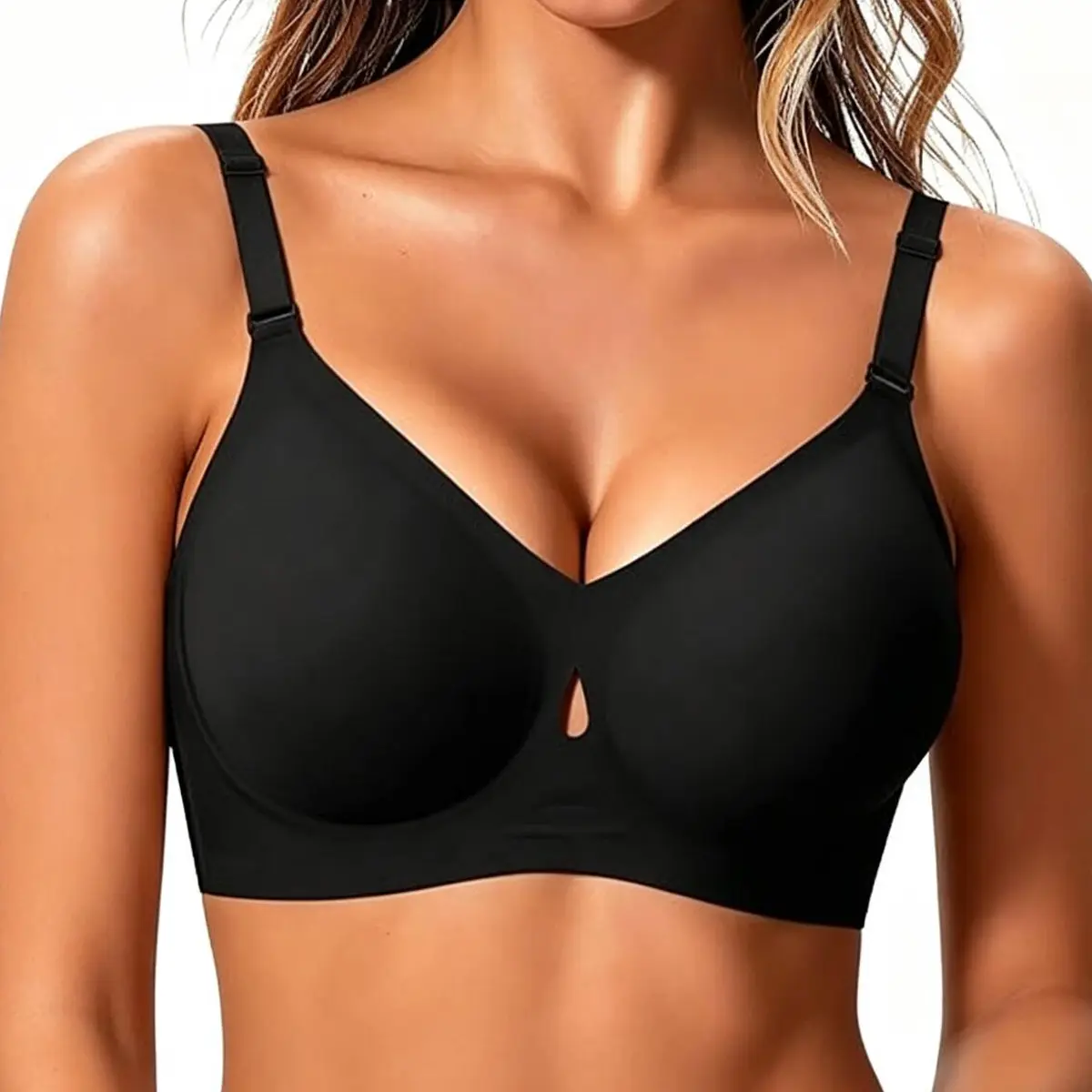 COOLCUTE Jelly Wireless Bra for Women – Seamless No Underwire Push Up Bralette, V Neck Comfortable Everyday Bra S–XXL