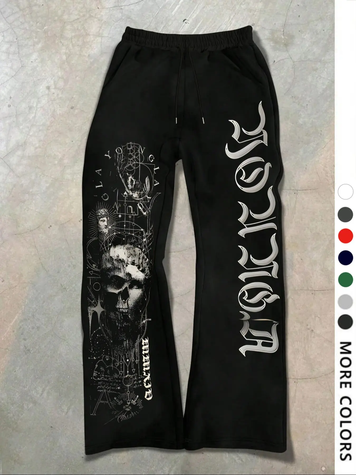 Men's Casual Loose-Fit Sweatpants, Skull Print Drawstring Waistband, All-Season Comfortable Pants for Daily Wear & Outdoor Activities
