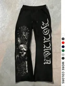 Men's Casual Loose-Fit Sweatpants, Skull Print Drawstring Waistband, All-Season Comfortable Pants for Daily Wear & Outdoor Activities