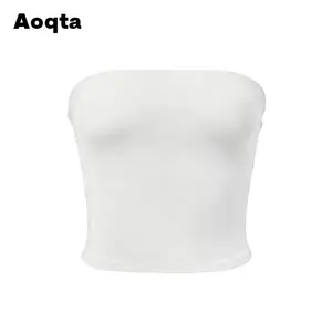 Aoqta Women's Seamless Bandeau Crop Top Sexy Slim Fit Casual Workout Lounge Short Tops Breathable Stretch Fabric for Daily Yoga Party Basic