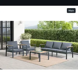 Rossio Outdoor 4-Piece Set, Matte Charcoal Aluminum, Waterproof Fabric