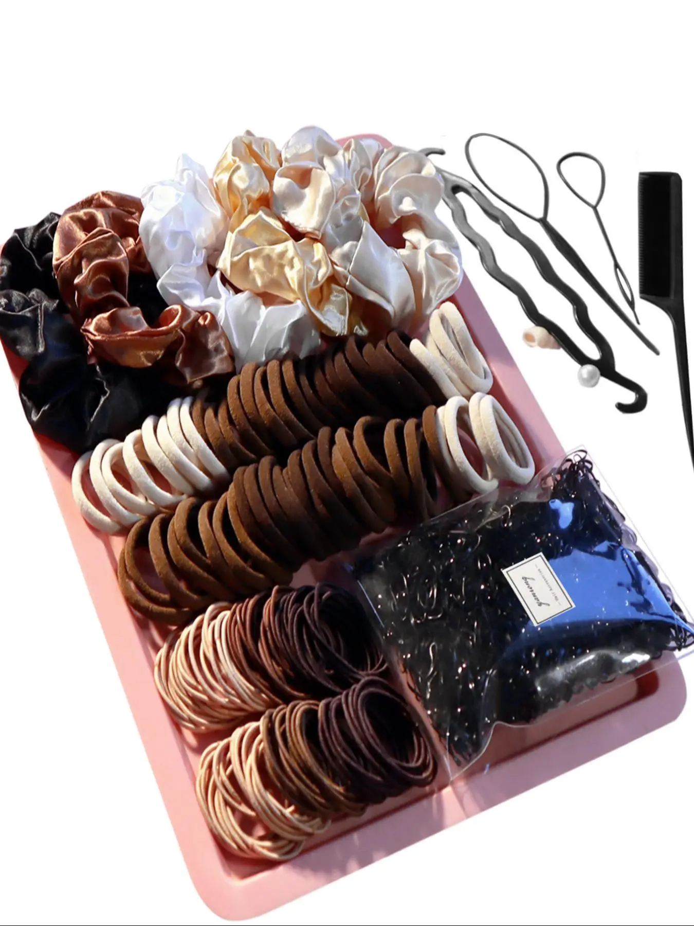 Minimalist Plain Color Hair Accessories As Gift, Summer 2024 Hair Accessories Set Including Hair Tie, Hair Scrunchie & Hair Styling Tools for Women fo