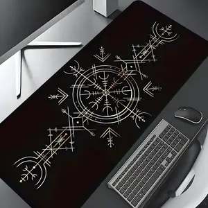 Mystic Black Nordic rune Design Large Gaming Mouse Pad, Aesthetic Desktop Drotection Pad,Washable Rubber Pad Non-Slip Lock Edge Multi-Size Mouse Pad Suitable For Home Office,Good Gift for Family and friends, Desk Accessory