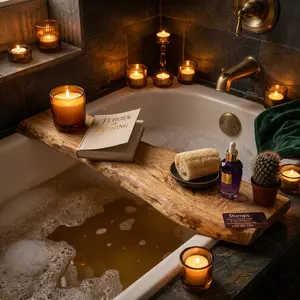 Rustic Decor Handmade Hardwood Spalted Bathtub Tray - Multi-Size Bathroom Shower Organizer, Unique Grain, Food-Safe Finish, Ideal Gift for Self-Care Use, Bathroom Organizing Accessories