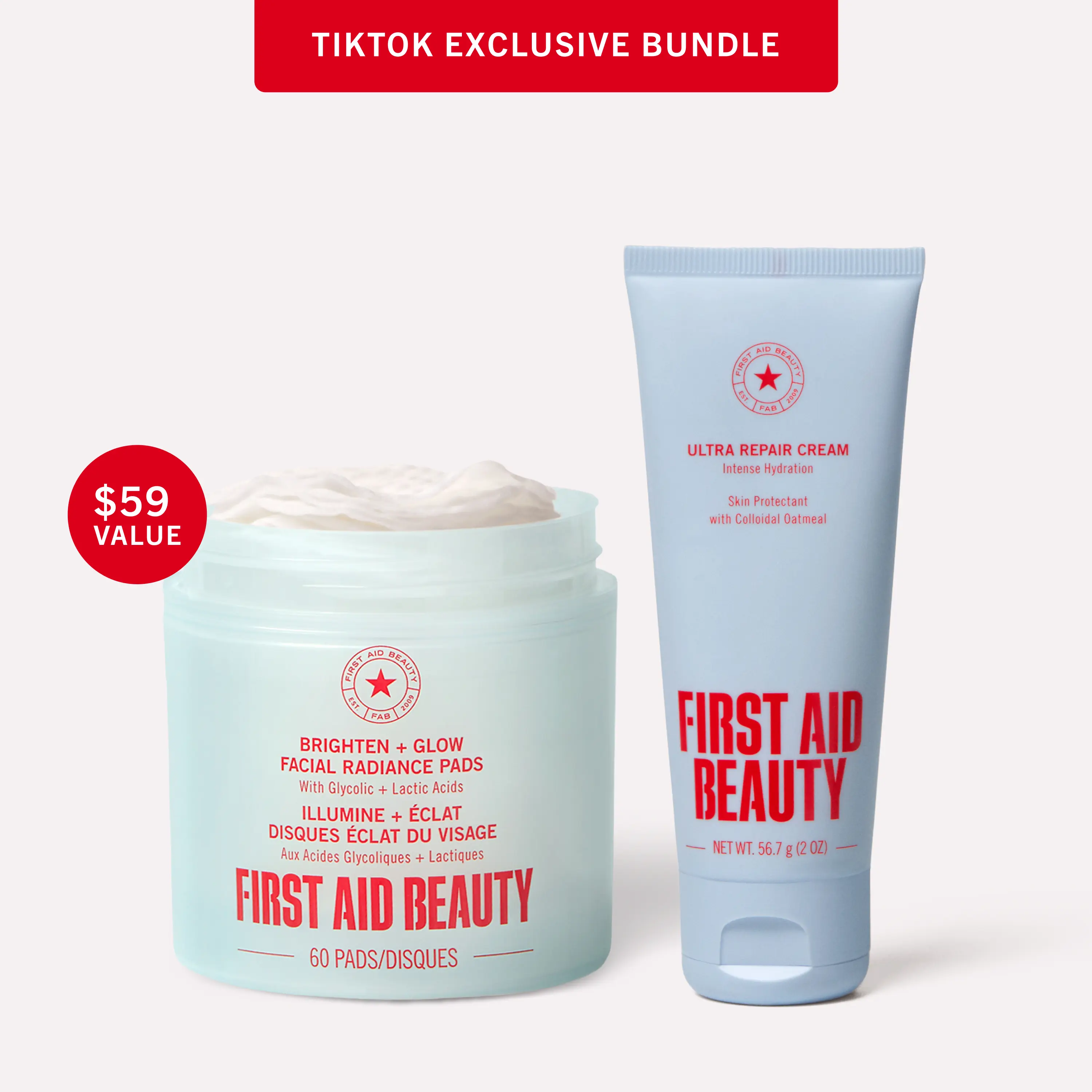 First Aid Beauty TTS Exclusive Bundle: Facial Radiance Pads 60ct & Ultra Repair Cream Moisturizer 2oz First Aid Beauty TTS Exclusive Bundle: Facial Radiance Pads 60ct & Ultra Repair Cream Moisturizer 2oz
