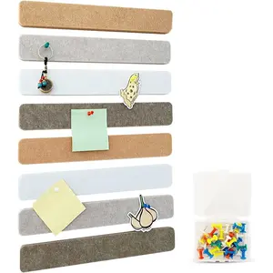 Felt Pin Board Bar Strips Bulletin Board Notice Board Self Adhesive Cork Board with 35 Push Pins for Office Home Classroom Wall Decoration Paste Notes