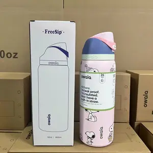 Owala FreeSip 32oz Cute Cartoon Pup Lavender Limited Edition Stainless Steel Insulated Leak Proof Water Bottle