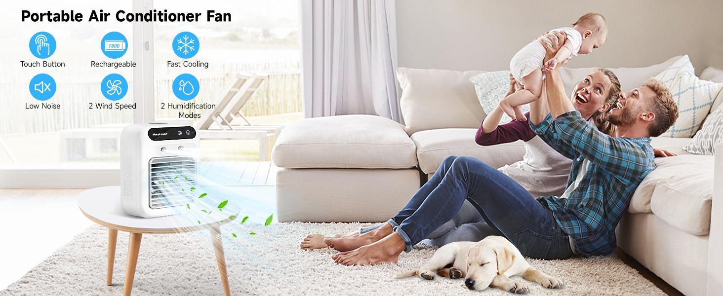 Portable Air Conditioners, 3-In-1 Cooling Fan with 2-Speed Mist Fan, mini Air Cooler for Traveling, Office, Living Room, Bedroom