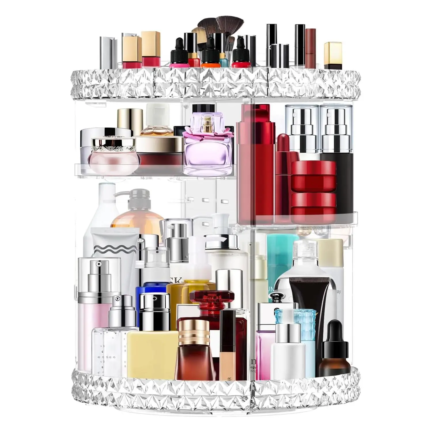 360° Rotating Makeup Organizer Trays Large Capacity Cosmetic Storage for Lipstick Brushes Jewelry Transparent Bathroom Room Decor Perfect Gift for Her Mom Wife - Boxes,sohochic