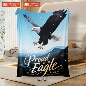 Eagle Theme Flannel Blanket - Ultra Soft Lightweight Flying Eagle Pattern, All-Season Sofa, Bed, Camping Blanket - Tear-Resistant Machine Washable Polyester Fiber - Home, Office or Travel Gift - Multiple Sizes Available - Fast Shipping from USA