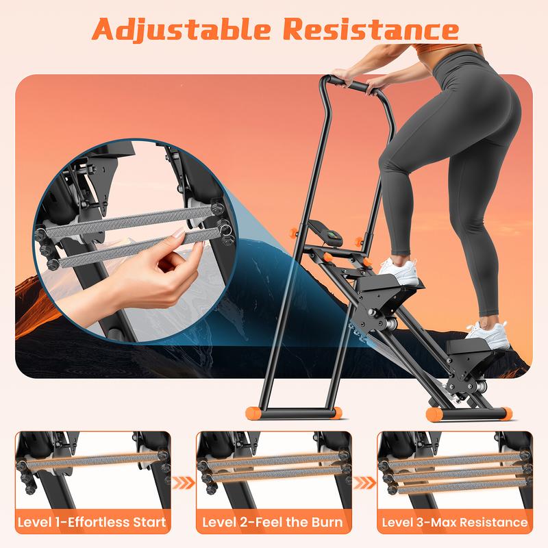 Stair Stepper with Springs, Stairt Stepper for Home Gym Exercise 3-Level Incline & 3-Level Adjustable Resistance Compact Foldable Quiet Stairmaster for Home Cardio Full-Body Workout