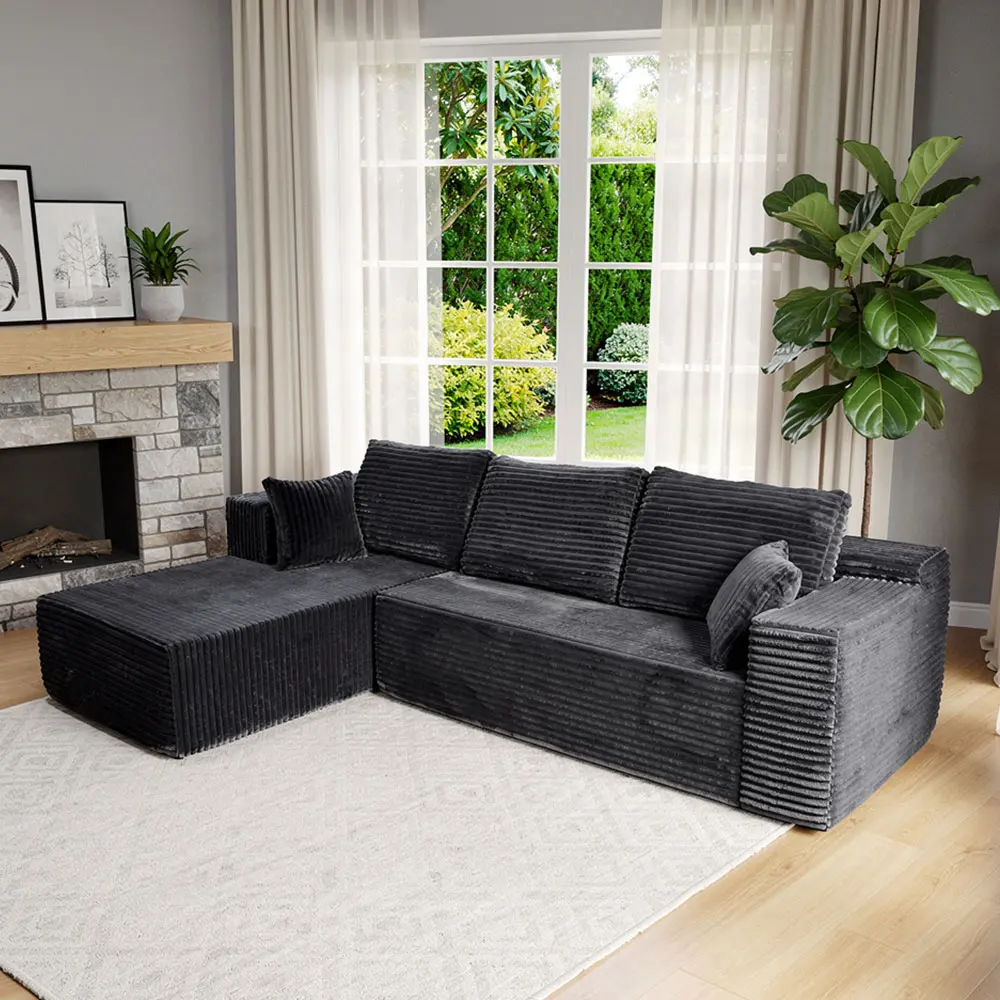 [2 packages shipped] 106 inch high-density sponge hardness 30D thickness 65cm boneless compressed sofa with recliner, no need to assemble L-shaped segmented sofa kit, flexible configuration of 105 inches wide, 70 inches deep, 3 seats sofa