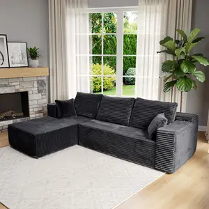 [2 packages shipped] 106 inch high-density sponge hardness 30D thickness 65cm boneless compressed sofa with recliner, no need to assemble L-shaped segmented sofa kit, flexible configuration of 105 inches wide, 70 inches deep, 3 seats sofa