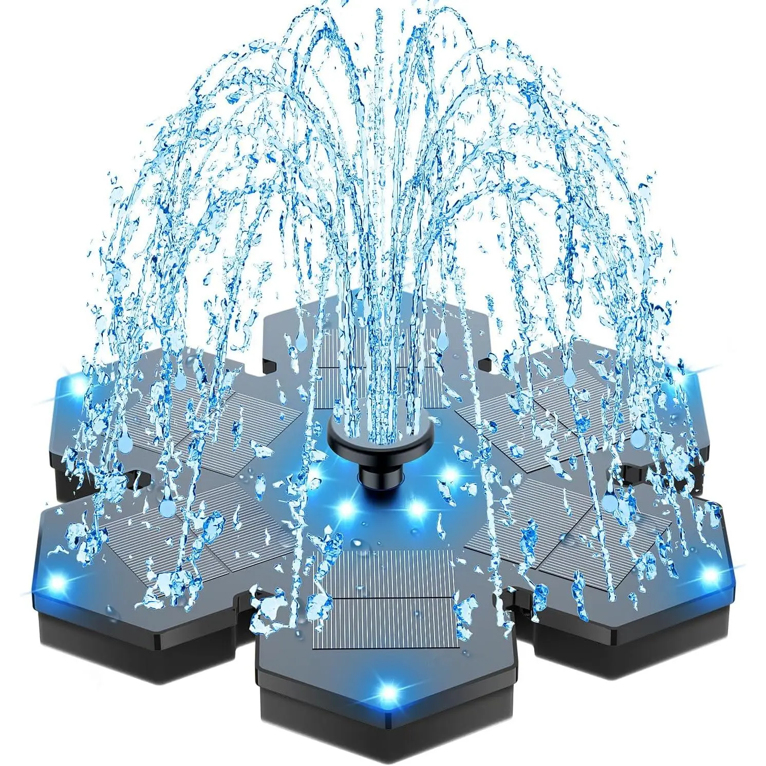 Solar Fountain 2025 Upgraded, 3.5W Snowflake Double Layer Colorful Lights Solar Powered Fountain, 2000mAh Battery 4 Fixes & 7 Nozzles, Solar Bird Bath Fountain for Garden Patio Pond Outdoor Décor