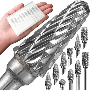 Carbide Burr Set 1/8" Shank Compatible with Dremel Bits Rotary Tool Accessories Kits Rasp Drill File Accessories Metal Grinding  Plastic Stone Steel Carving  Engraving(10 Pcs)