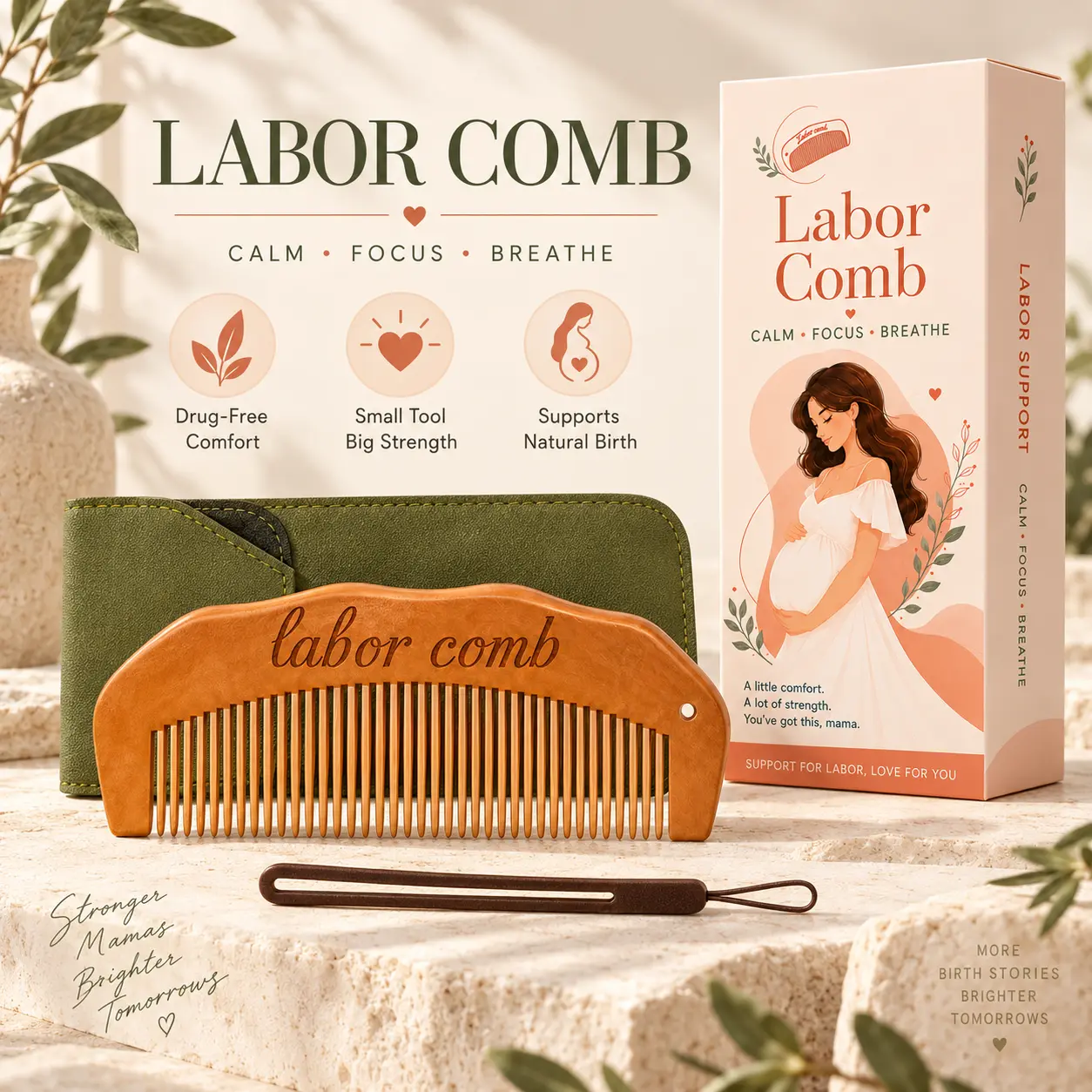 Portable Wooden Birth Comb for Expecting Mothers, Compact Labor & Delivery Accessory, Pregnancy Maternity Comb for Hospital Bag and Childbirth Preparation