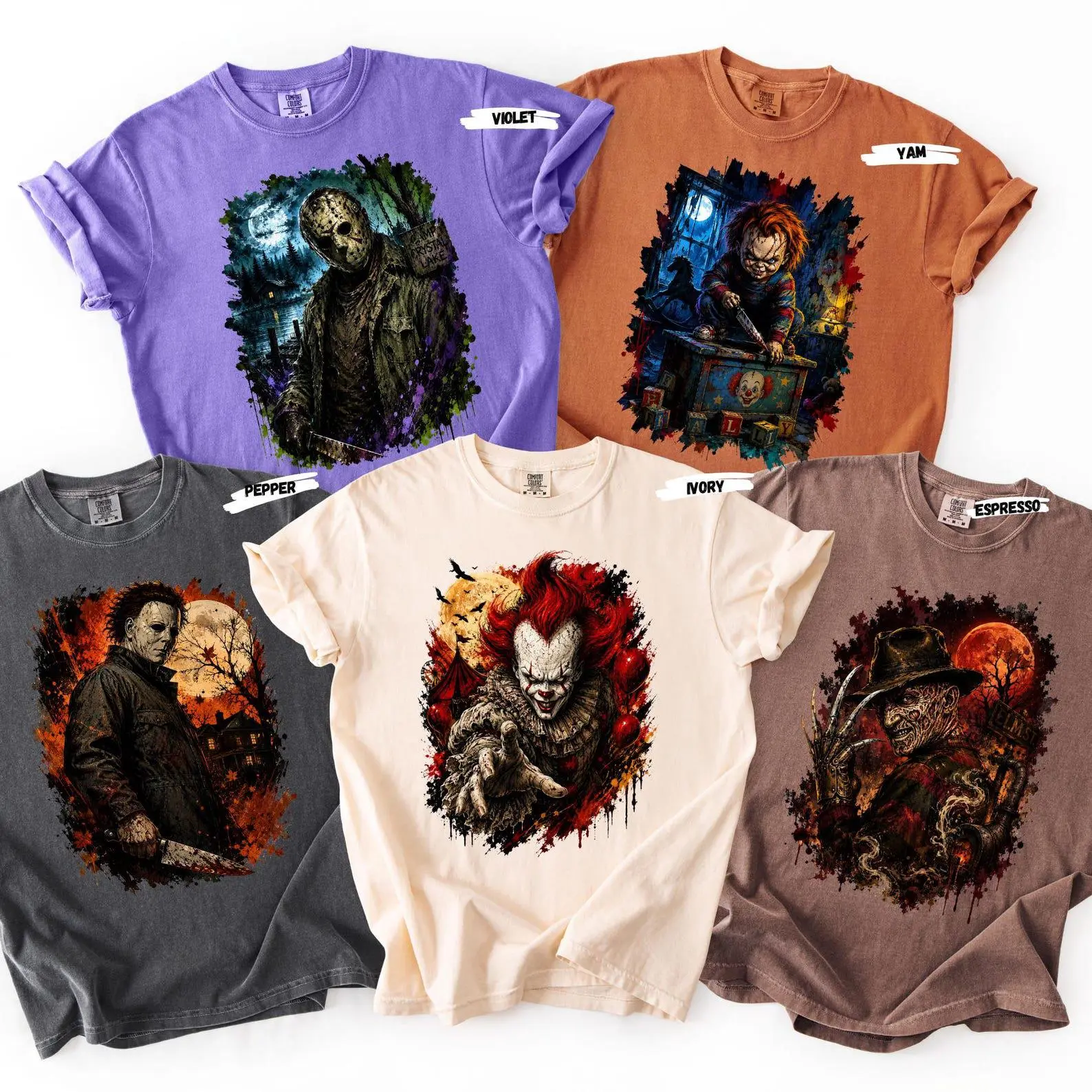 Comfort Colors Retro Halloween Horror Movie Character Shirt - Scary Villain T-shirt for Fall Party