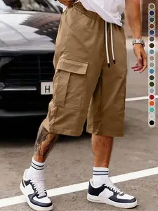 Men's casual and versatile seven-point tooling shorts, loose and comfortable, with multiple side pockets and drawstring adjustment waistband design, suitable for daily leisure, street trend wear, home relaxation, outdoor sports wear, suitable for summer w