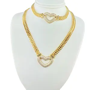 Duo Bracelet 7.5 Inches & Necklace 20 Inches Gold Plated Heart Design Jewelry Set Cod 2010