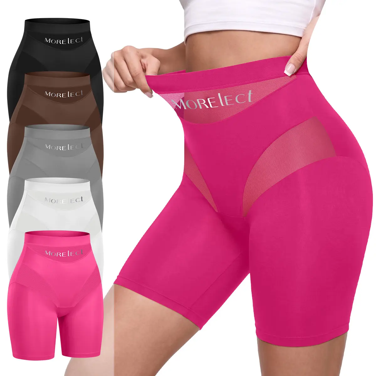Morelect Women's 5-Pcs High Waist Capri Leggings - Ventilated Mesh, Stretch Fabric, Invisible Edge, Secure Hem, Lightweight, Sweat-Free, Versatile for Casual & Dressy Wear (Spring Summer), Bottoms, Basic, Capri Pants, Mid-Length, Multi-Size, Polyester Ble