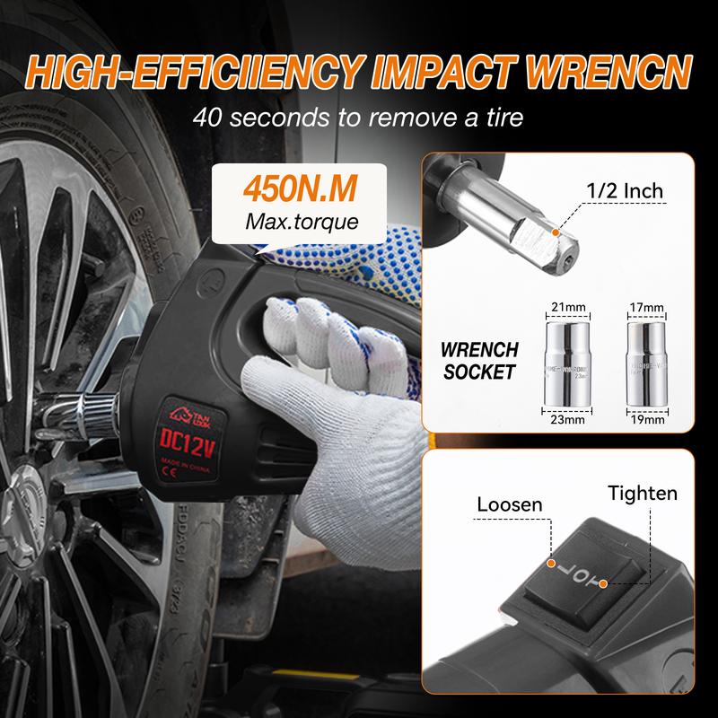 New Model Black 5-Ton Hydraulic Electric Jack with LED Light Air Compressor Toolbox Set for Tire Changing Inflation Versatile Tool Kit