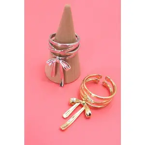 COQUETTE BOW Adjustable Ring - Gold, Silver Plating, Double E-Corrosion, Lead & Nickle Compliant, Adjustable Design, Double E-Corrosion Finish