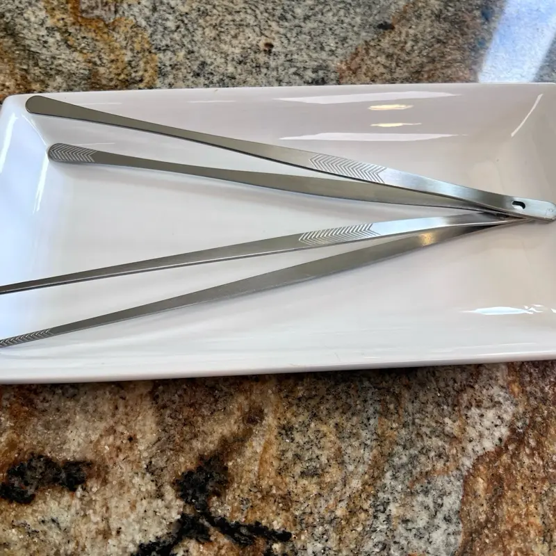 12 Inch Cooking Tweezers Bar Kitchen Tongs, Silver Stainless Steel Cocktail Tongs, Precision Tips, Textured Grip, Long Tweezer