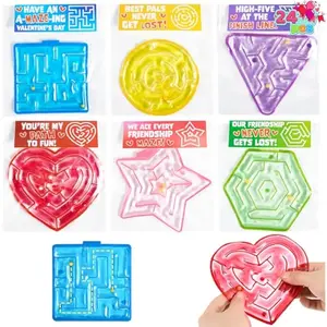 24 Pcs Valentine's Day Sensory Fidget Squeeze Maze Toy with Tags, Water-Filled Sensory Fidget Mazes in 6 Shapes, Calming Toys for Kids Classroom Activity Prize Goodie Bag Stuffers Party Favor