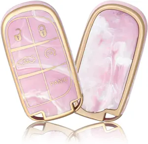 for Dodge Jeep Key Fob Cover, Car Key Cover Case for Dodge Charger Challenger Dart Journey Durango Grand Caravan RAM Chrysler 200 300 Smart Key Car Accessories Protector, Pink/Pattern Random