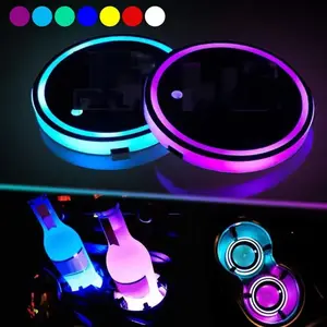 2pcs Car Water Cup Mat Bottle Holder Pad, Anti-Slip 7 Colors Cup Holder Pad, LED Decorative Atmosphere Lamp, Interior Accessories
