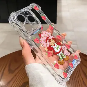 S-Strawberry pink Shortcake Doll Phone Case For iPhone 16 15 14 13 12 11 Mini Pro Max X XR XSMax 7 8 Plus Shockproof Transparent