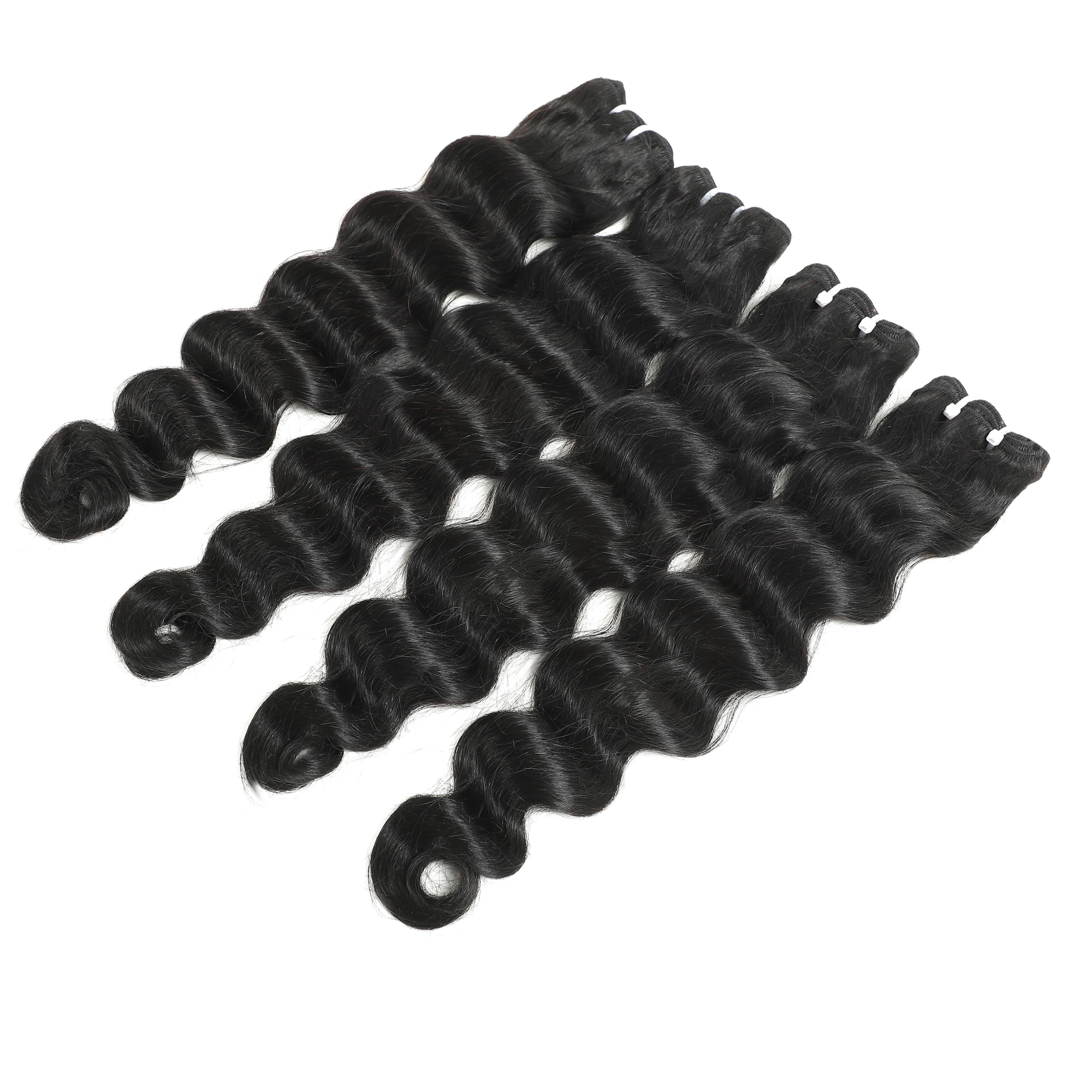 Karlami Loose Deep Wave 3/4  Bundles Human Hair Body Wave 12A Unprocessed Brazilian Virgin Hair Straight Bundles Human Hair Deep Wave Burmese Curly Bundles  with 5x5 Closure Human Hair Bundles for Women Natural Black Tangle Free