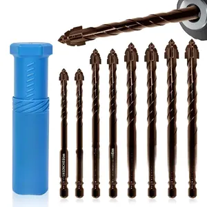 Serrated Drill Bits 8- Set 1/4-1/2 High Strength Special Serrated Twist Bits 6/8/10/12mm Multi-Purpose Masonry Drill Bit Set for Concrete/Tile/Glass/Hard Plastic