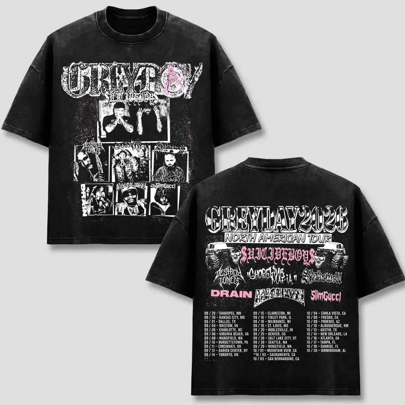 $uicideboy$ T-Shirt, Grey Day 2026 North American Tour Tee, G59 Destroy Lonely Graphic Top, Vintage Washed Oversized Concert Shirt, Retro Hip Hop Rap Merch, Goth Streetwear, Men Women Short Sleeve Heavyweight Cotton Wear NPG