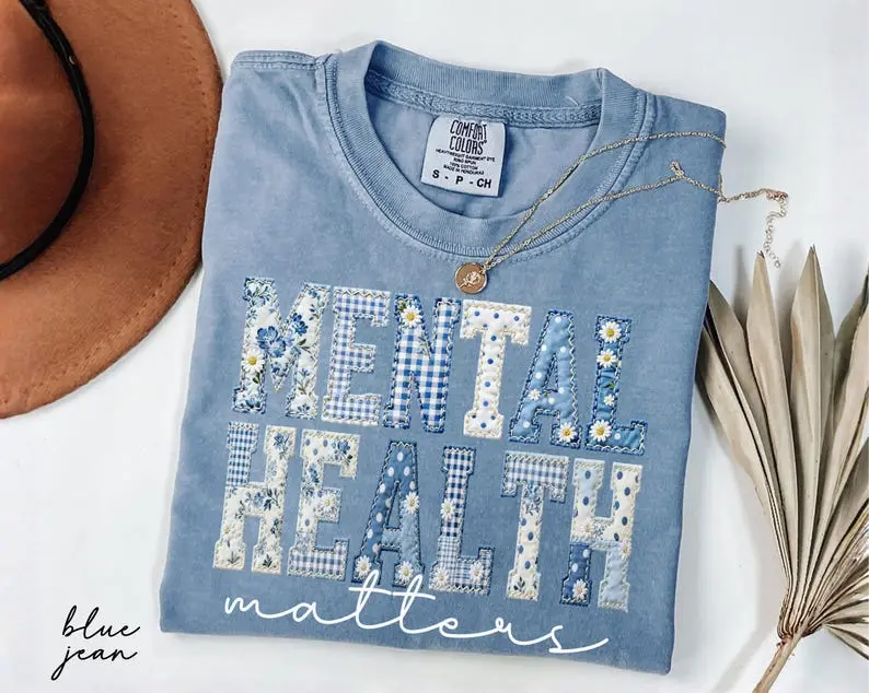 Comfort Colors Mental Health Matters Shirt, Floral Faux Patchwork Mental Health Awareness Tee, Motivational Shirt, School Psychologist Gift