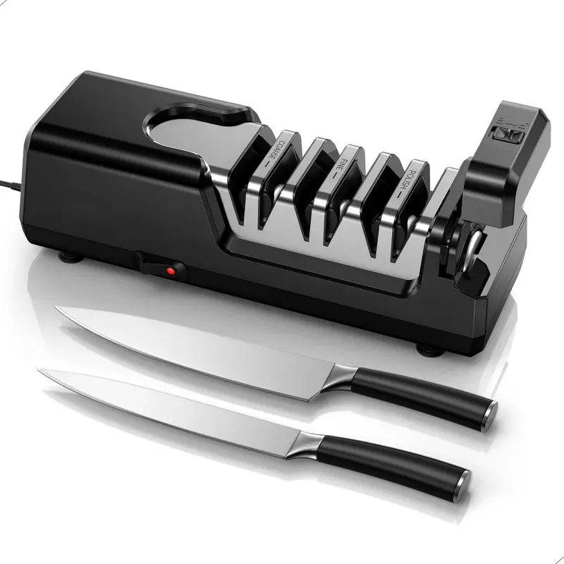 Electric Knife Sharpener, Precise 20 °   Diamond Knife Sharpener for Kitchen Knives, Quick Repairing in 40 Seconds, with Metal Dust Collection Box & Special Port for Scissors, Black