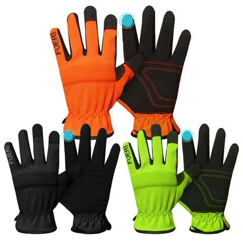 FUERI Men's Multifunctional Safety Gloves 3-Pair Set Pack - Rugged Work Safety Accessories with Touchscreen Index Finger, Synthetic Leather Palm, Outdoor Protection for Warehousing, Construction