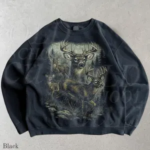 [Sale up to 30%] Vintage Deer 90s Graphic Style Sweatshirt, Retro Hunter Deer Crewneck, Nature Y2k Streetwear, 2000s Deer Fall Unisex Sweatshirt