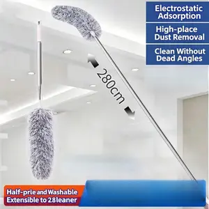 Microfiber Duster with Telescopic Pole Extendable Long Handle for High Ceiling Dusting 1 Extra Refill Head for Home Cleaning