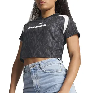 PUMA Womens Jersey Baby V-Neck Short Sleeve Jersey Casual Tops Casual - Black