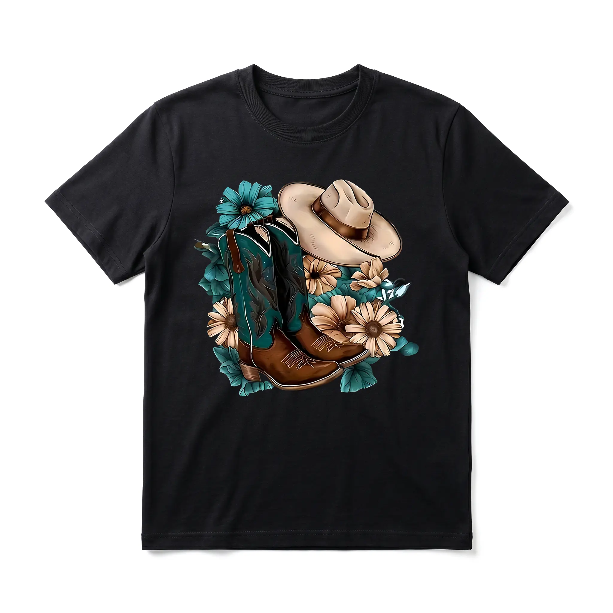 Western Cowboy Boots and Hat Men's Graphic TShirt,  Short Sleeve Soft Top, Vintage Country Graphic Print Design, for Daily Wear, Outdoor, Birthday Gift, Gift for Men, Women and Friends
