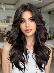 18-Inch Deep Highlights Wavy Fiber Hairpiece, Heat-Resistant Material, Suitable for Daily Commute and Office Use, Synthetic Fiber Wig