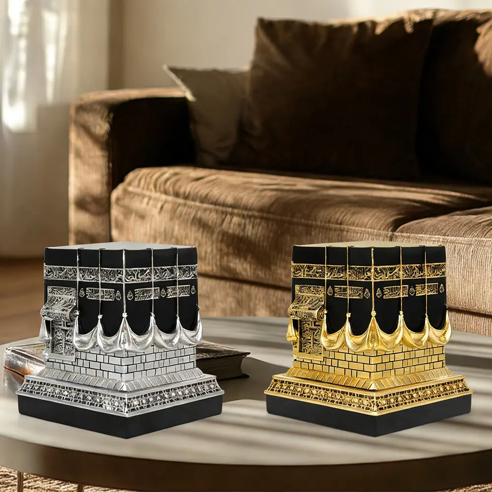 2 Pieces Mecca Dome Model Decorative Ornaments ( Gold/silver Style), Carved Details, Gold Leaf Craftsmanship, Imitation Crystal Decor, Home Decor, Living Room Accessories Decoration, Home Decor Ornaments Statues