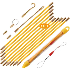11FT Fiberglass Running Electrical Wire  Glow Rods Wire Pulling Tools Fish Tape  Puller Through Wall  Snake Fish Rods Kit with Different Attachments